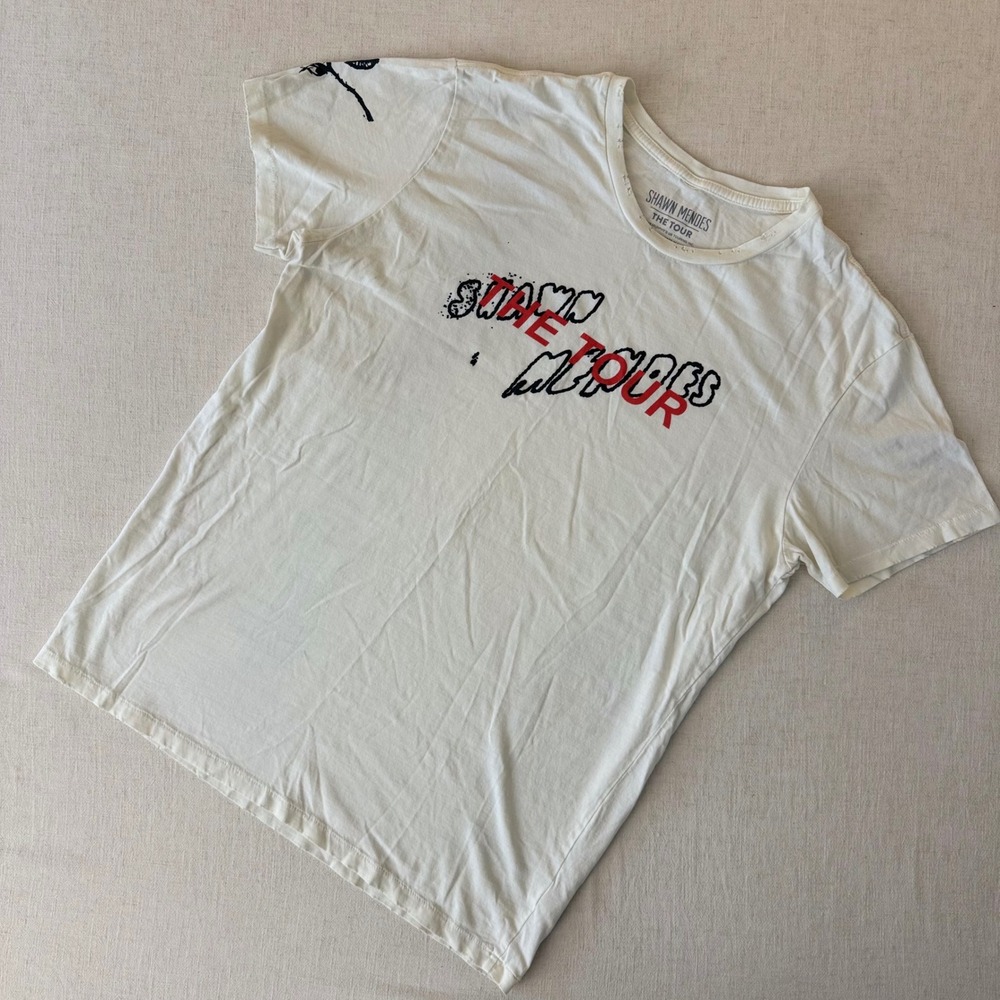Shawn Mendes The Tour 2019 Concert T-Shirt Large white Distressed Graphic Tee